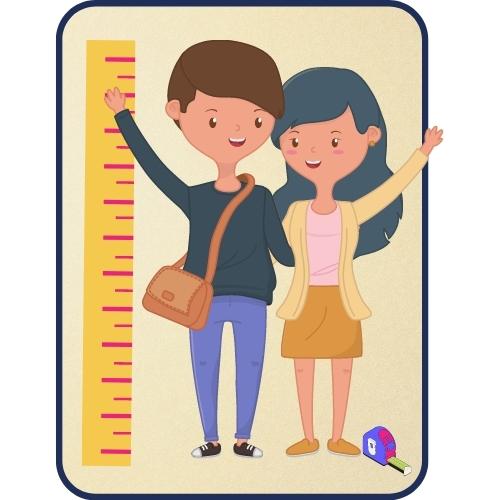 Image of a boy and girl. The boy is taller to describe a comparative adjective
